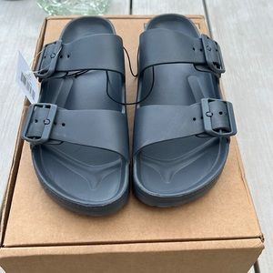 Grey slip on sandals